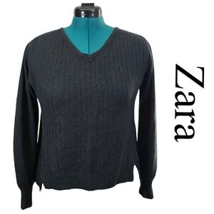 Zara Knitwear‎ Sweater Dark Gray Womens Size Medium Ribbed Lightweight Top